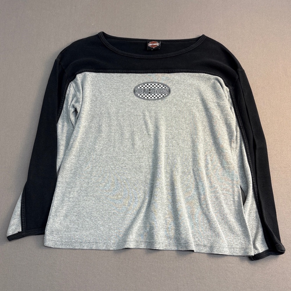 Harley-Davidson Holoubek Women XL Gray Black Colorblock Long Sleeve Logo T-Shirt
